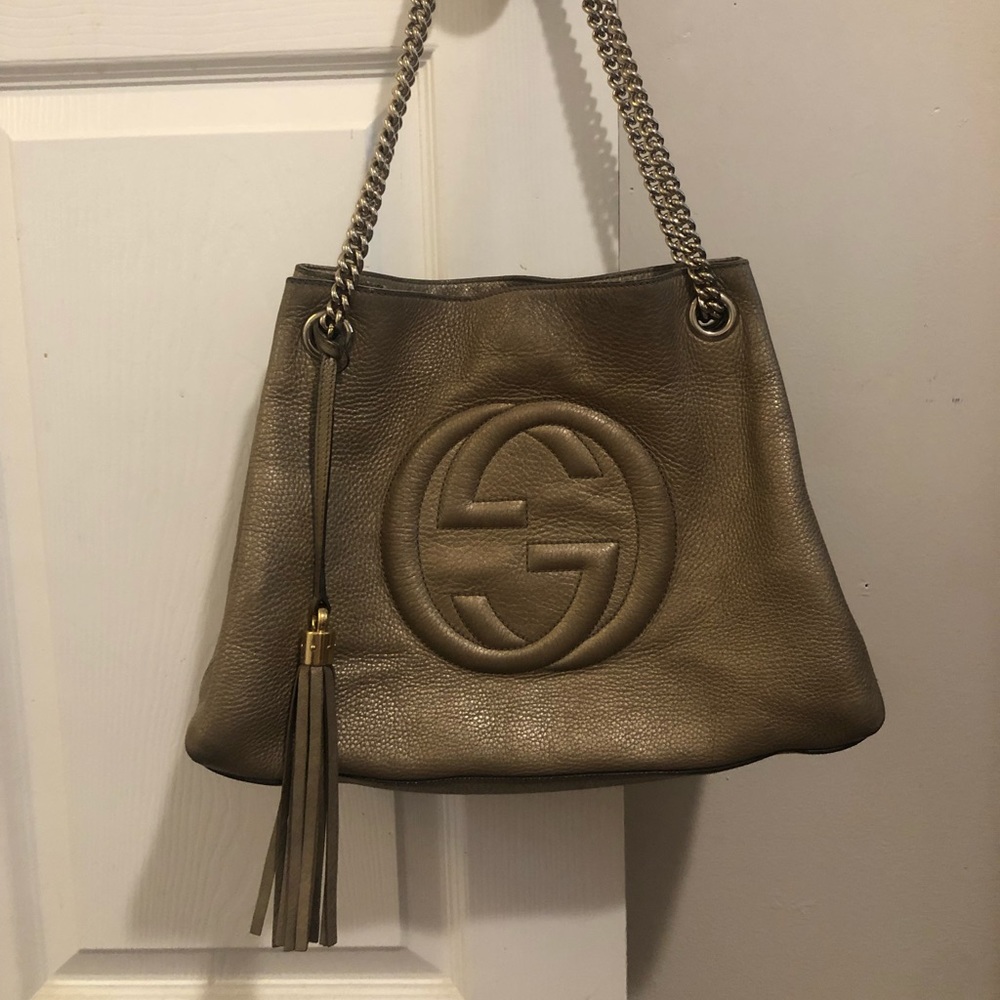 Gold Calfskin Gucci Soho Shoulder Bag